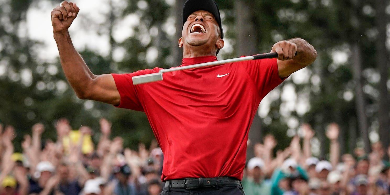 Den 43-årige legendaren Tiger Woods skrek ut sin glädje på Augusta National Golf Club.