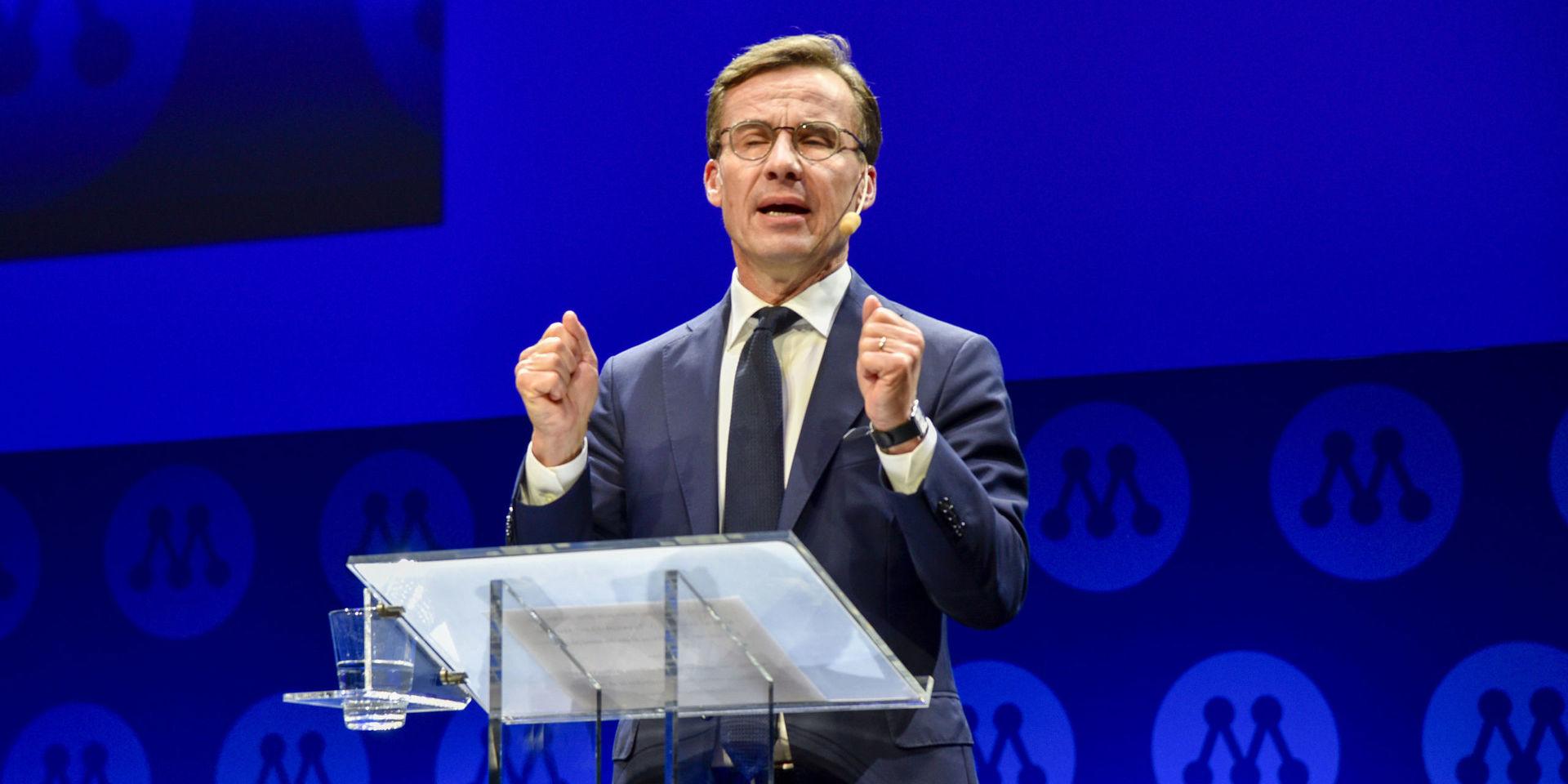 Moderaternas partiledare Ulf Kristersson (M) talar under partistämman i Västerås.