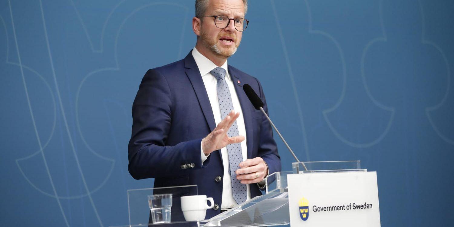 Inrikesminister Mikael Damberg (S) i samband med ett internationellt expertmöte i Stockholm om möjligheten att inrätta en tribunal för att beivra krigsbrott i Syrien och Irak.