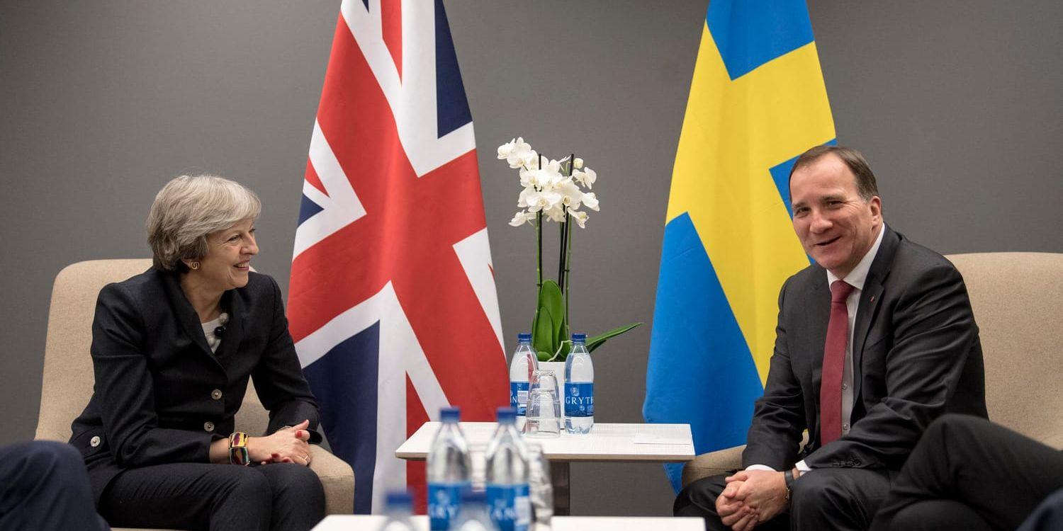 Statsminister Stefan Löfven (S) med Storbritanniens premiärminister Theresa May under EU-toppmötet i Göteborg i november.