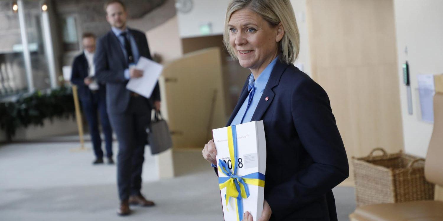 Finansminister Magdalena Andersson (S) kommer riksdagen med regeringens ekonomiska vårproposition. Arkivbild.