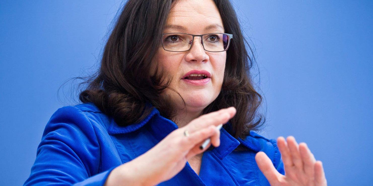 Andrea Nahles, gruppledare för Socialdemokraterna i tyska förbundsdagen. Arkivbild.