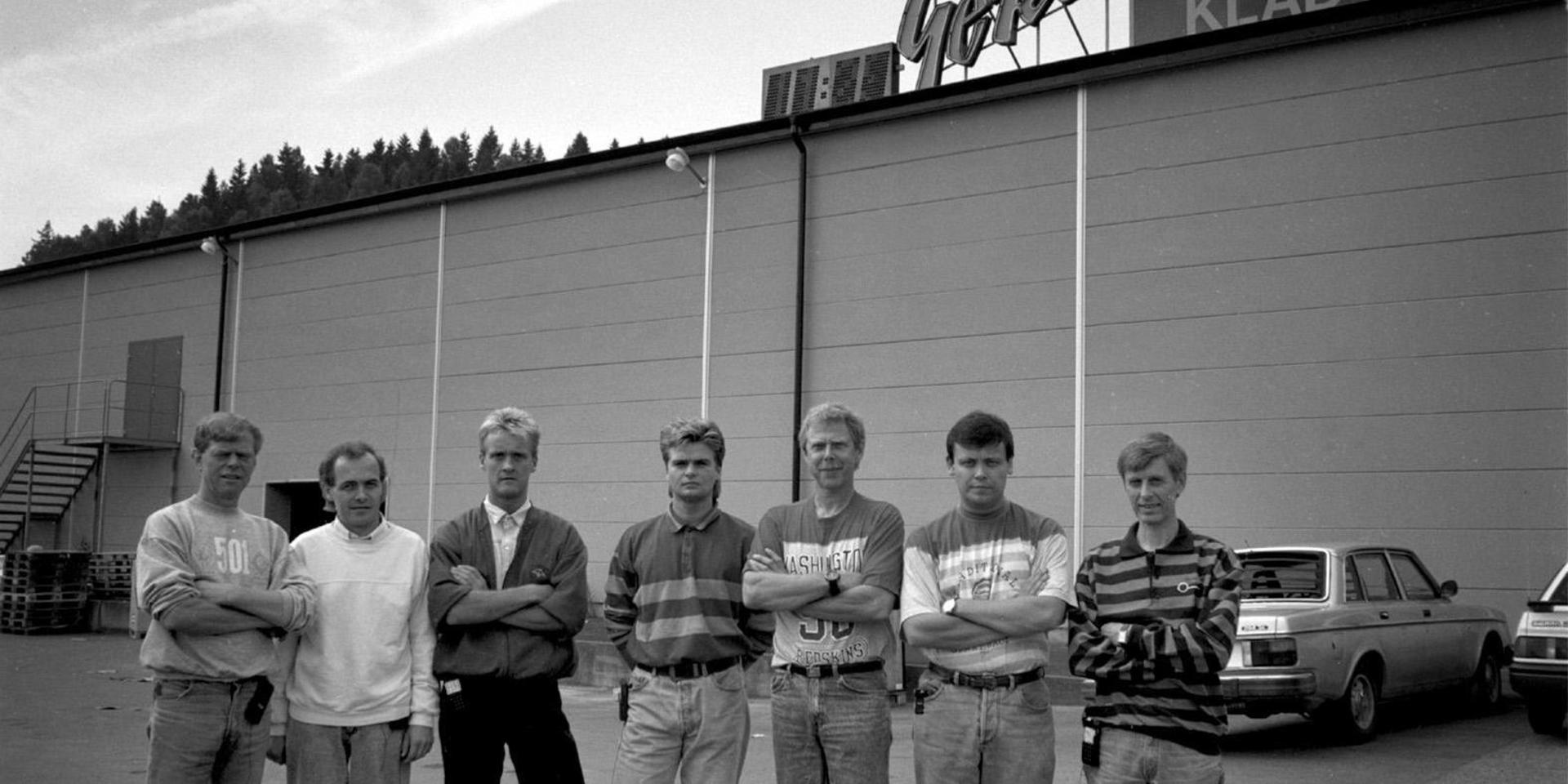 Här är de som köpte Gekås av grundaren Göran Karlsson 1991. Från vänster: Rolf Johansson, Kjell Andersson, Torbjörn Bäck, Thomas Karlsson, Göran Karlsson, Kent Gustafson och Håkan Janson. 