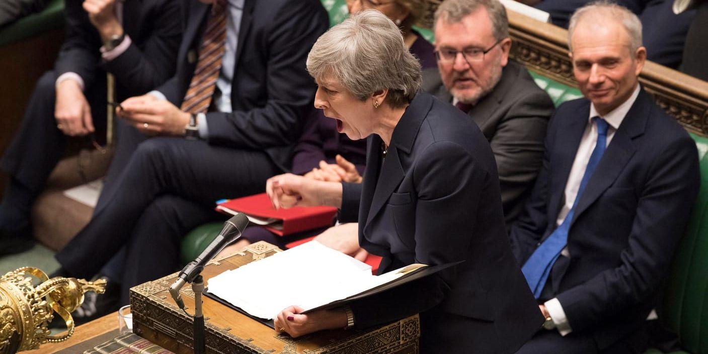 Storbritanniens premiärminister Theresa May under dagens debatt.