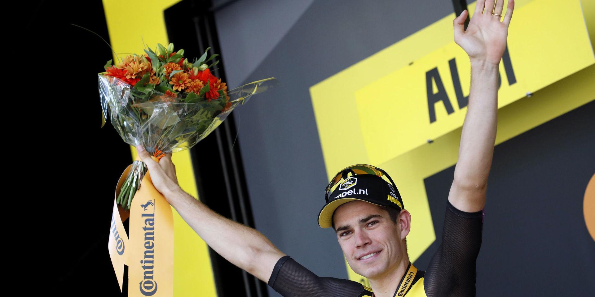 Wout van Aert skadade sig i tempoloppet i Tour de France. Arkivbild. 
