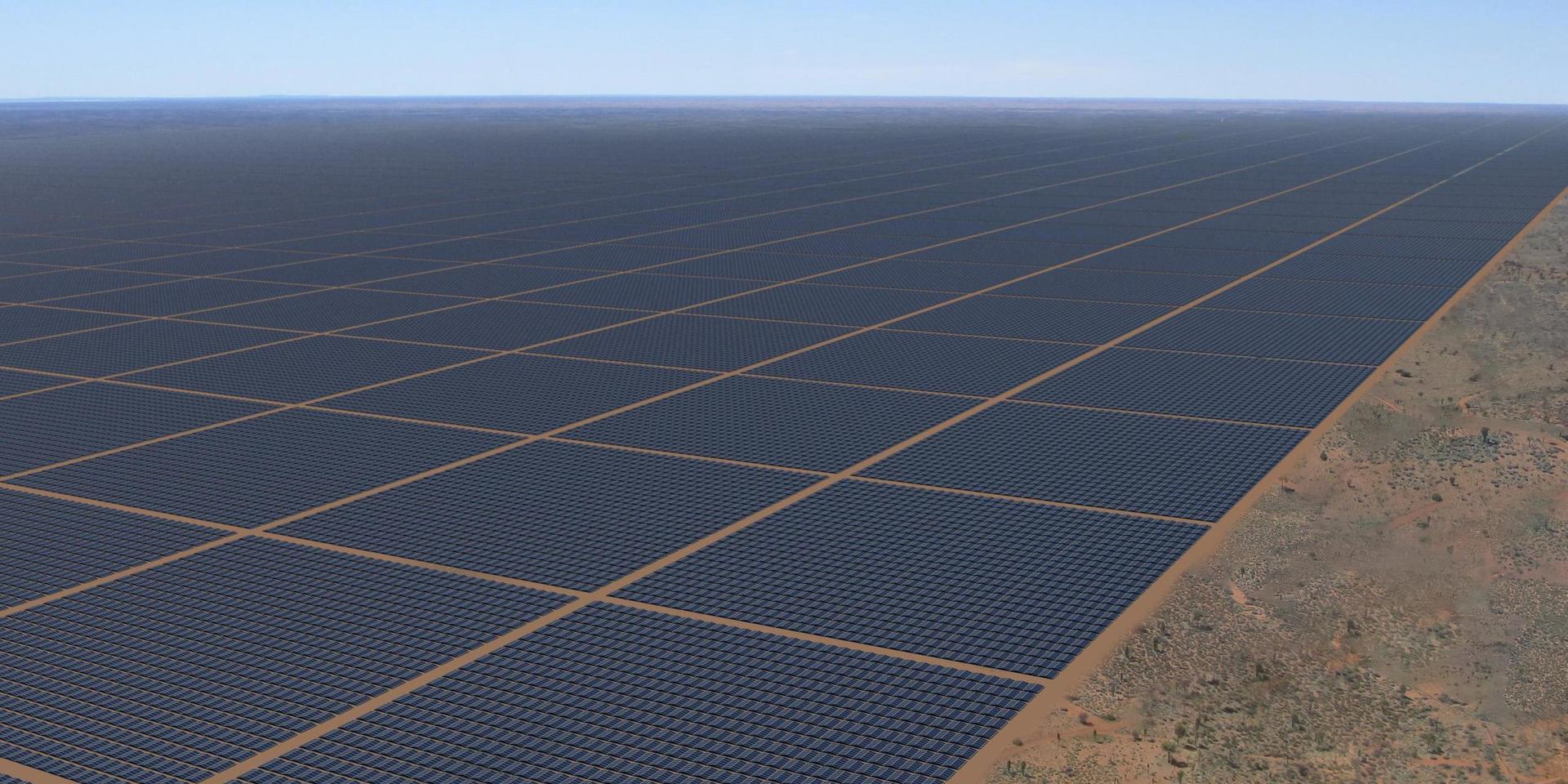 Så här kan den gigantiska solcellsparken i Northern Territory komma att se ut. Animering från företaget Sun Cable.