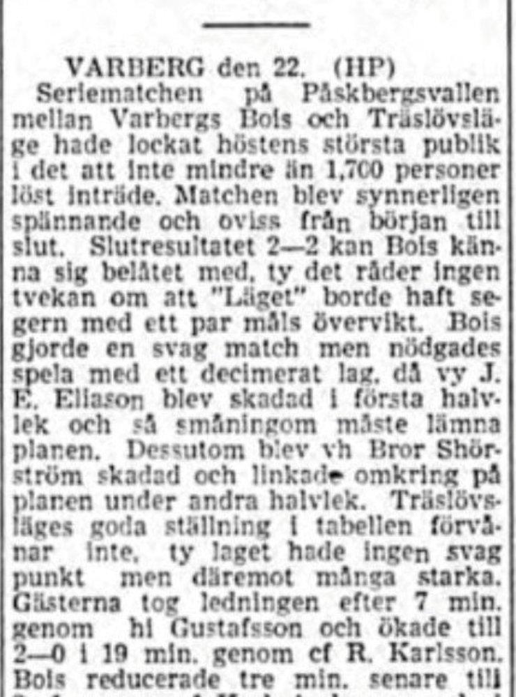 Träslövsläge drog massor av folk i den tidens storderby i division 4. Klippet är hämtat ur Hallandsposten.