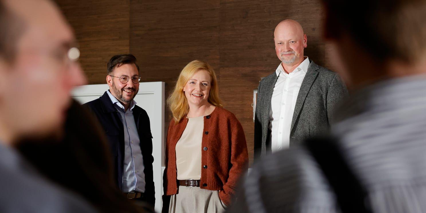 Centerpartiets nya partiledarkandidater  Muharrem Demirok, Elisabeth Thand Ringqvist och Daniel Bäckström.