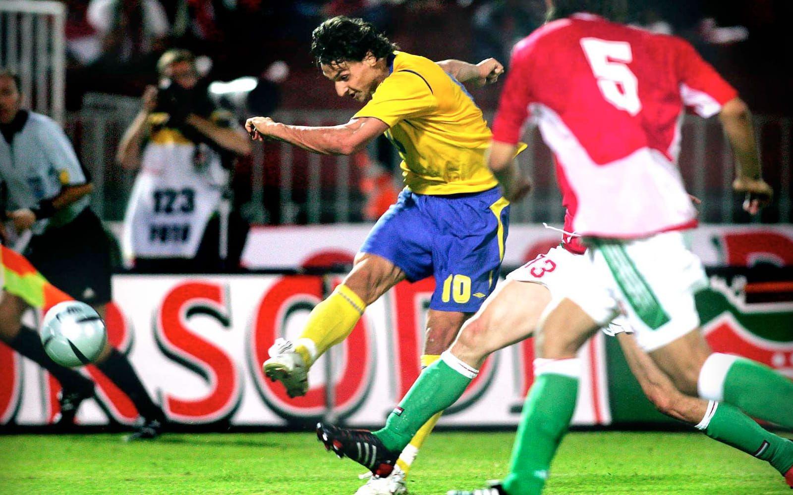 Skottet – och målet – som tog Sverige till VM 2006. På tilläggstid borta mot Ungern – pang. Foto: Bildbyrån