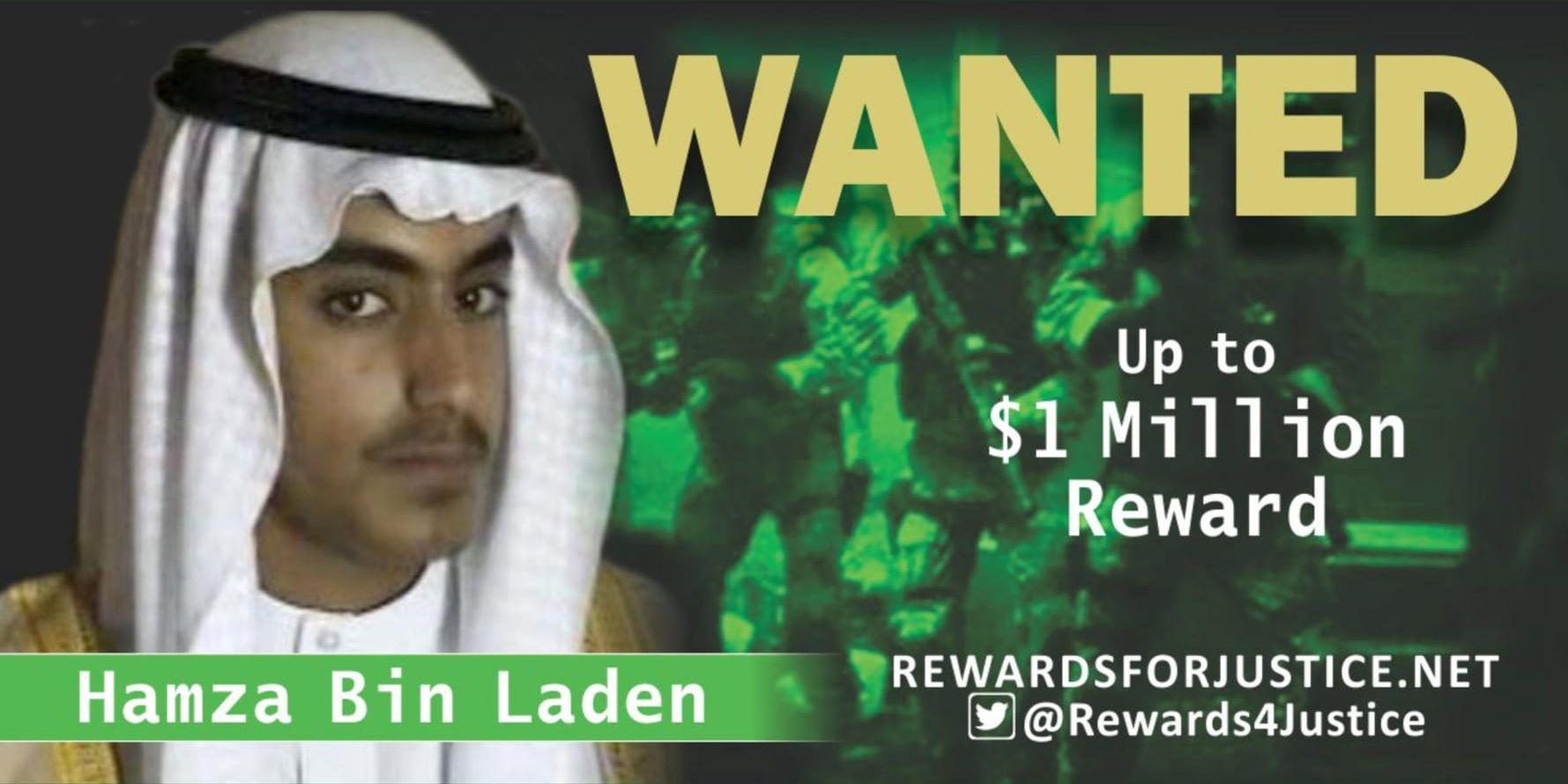 En amerikansk affisch där en belöning utlovas till den som hjälper till att få Hamza bin Ladin gripen.