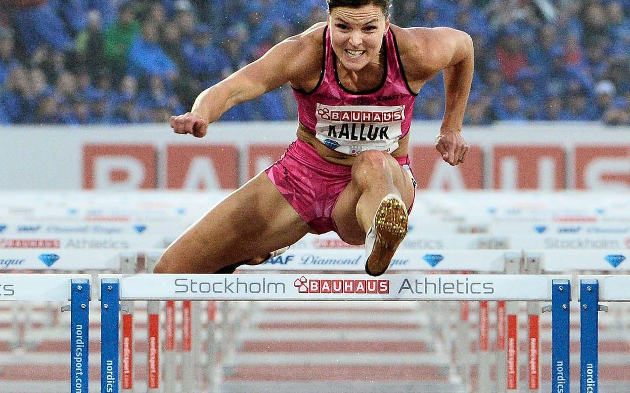 Sveriges Susanna Kallur i damernas 100m häck under IAAF Diamond League tävlingen Bauhausgalan på Stockholms stadion på torsdagen. Foto: Claudio Bresciani