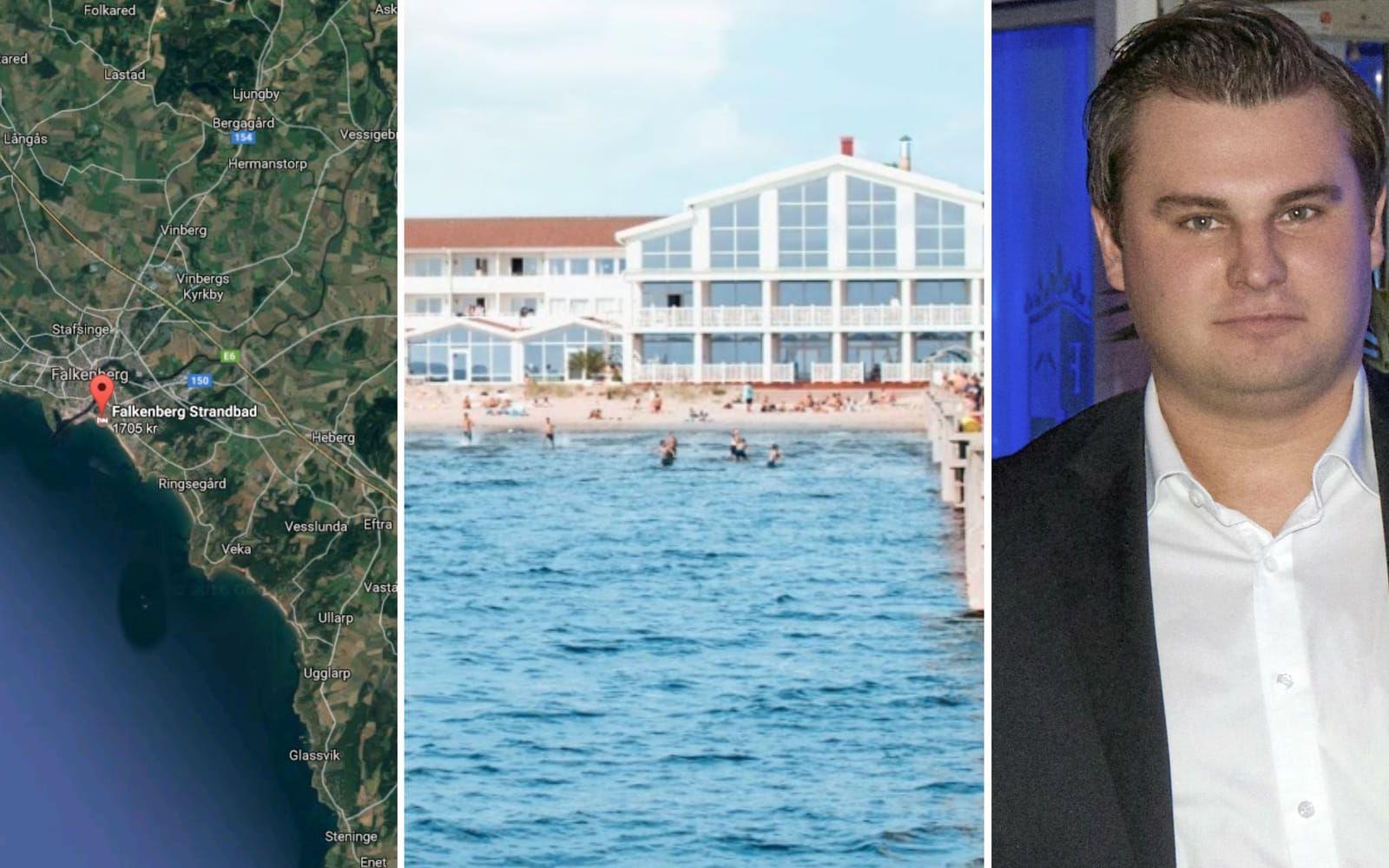 Henric Persson är hotellchef för Falkenbergs strandbad. Bilder: Googlemaps och Samuel Mårtenson