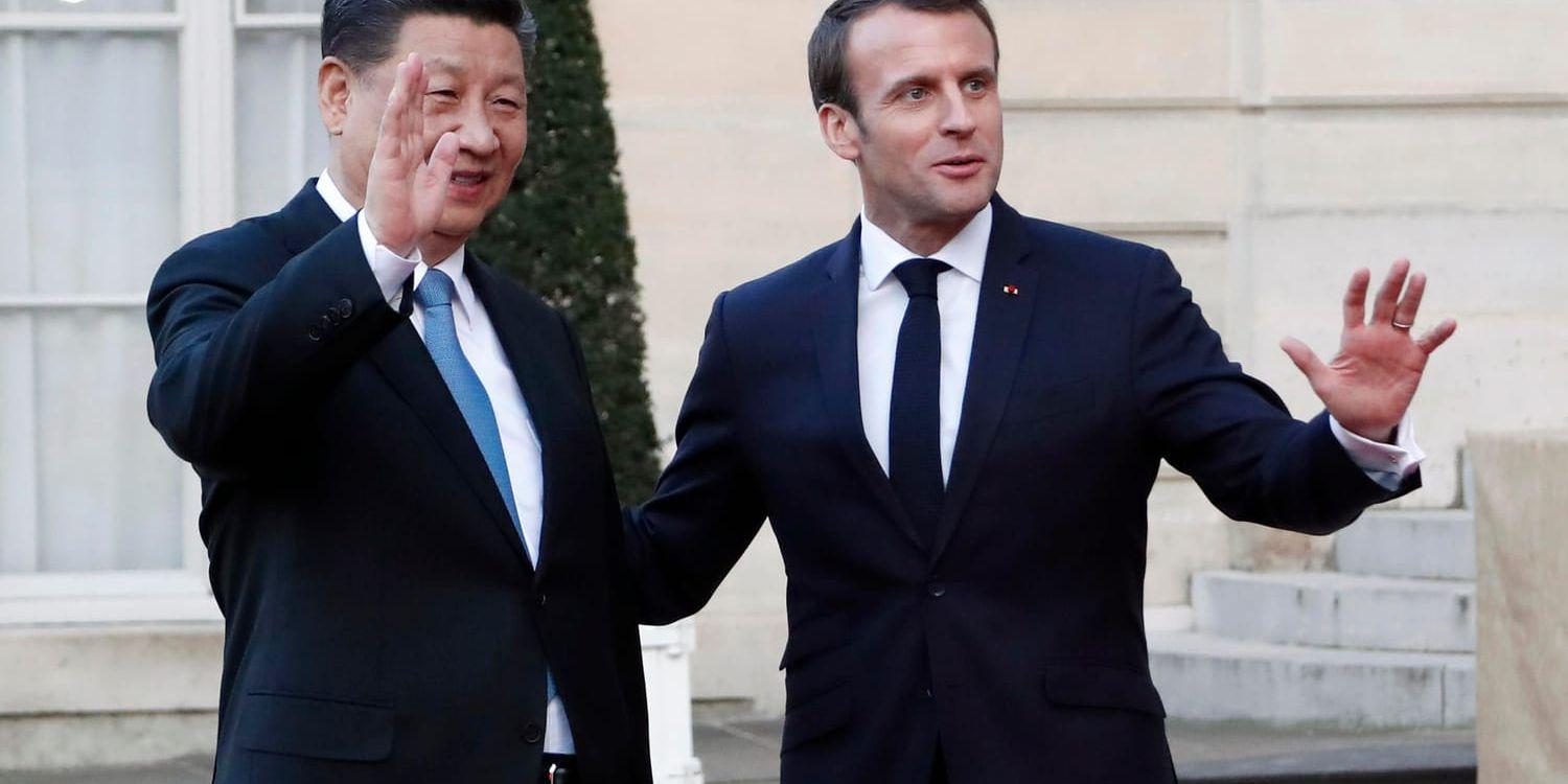 Kinas Xi Jinping och Frankrikes Emmanuel Macron under mötet i Paris.