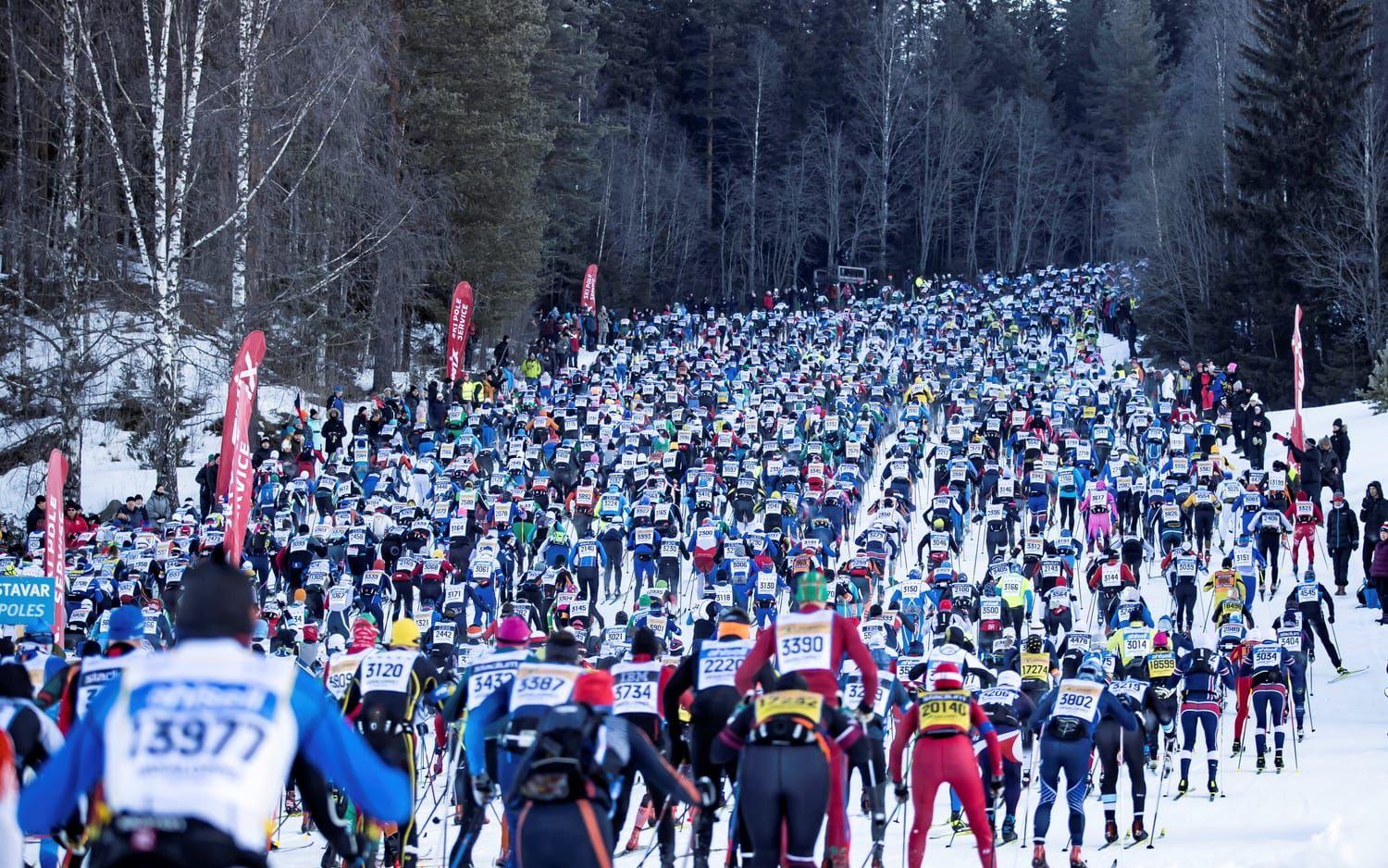 Satsningen omfattar alla Vasaloppets skid-, cykel- och löplopp. Här är en bild från det klassiska niomilsloppet från Sälen till Mora, tidigare i år.