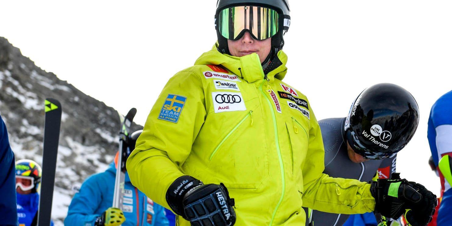 Kristoffer Jakobsen, här på träning i Sölden i oktober, är en av de tilltänkta framtida svenska slalomstjärnorna. Arkivbild.