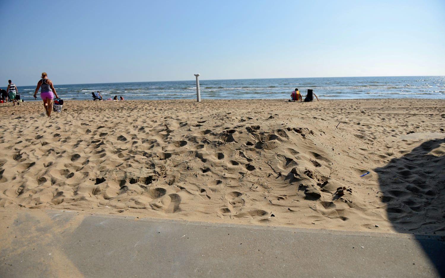 Skrea strand i Falkenberg: badtemperatur kl. 11.30 söndag 8 augusti är 20° C.