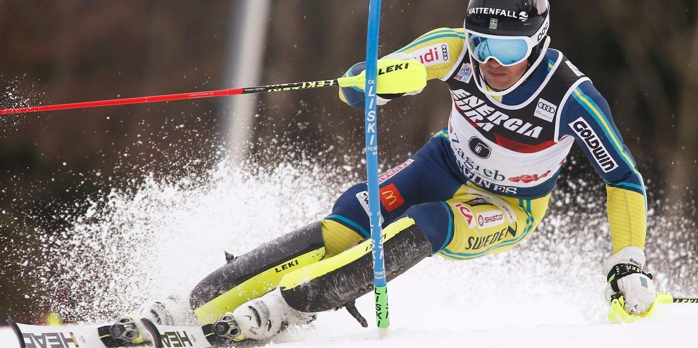 André Myhrer hade det svårt med underlaget i Zagrebs slalomtävling.
