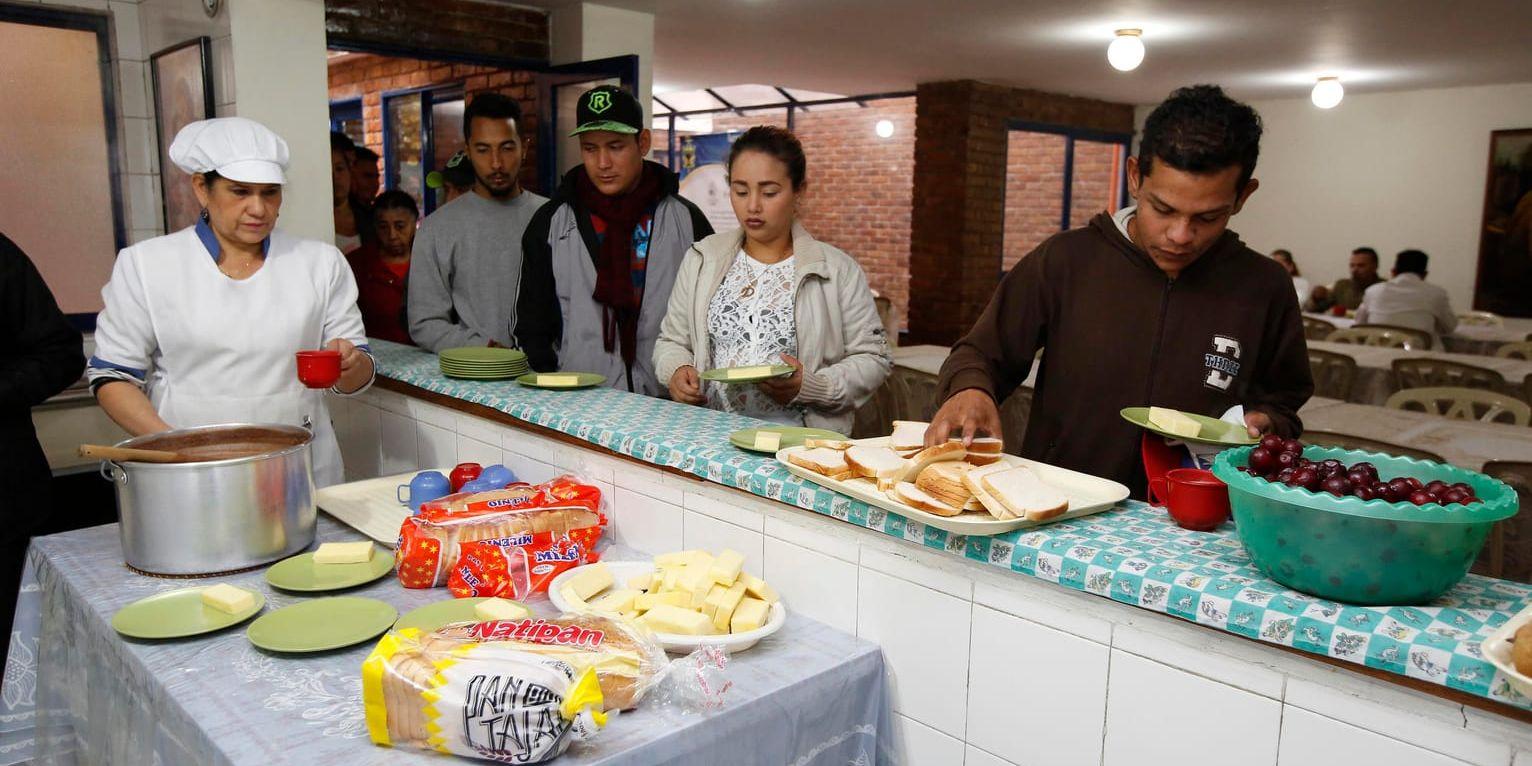 Venezuelaner som flytt, på en välgörenhetsanläggning i Colombias huvudstad Bogotá.