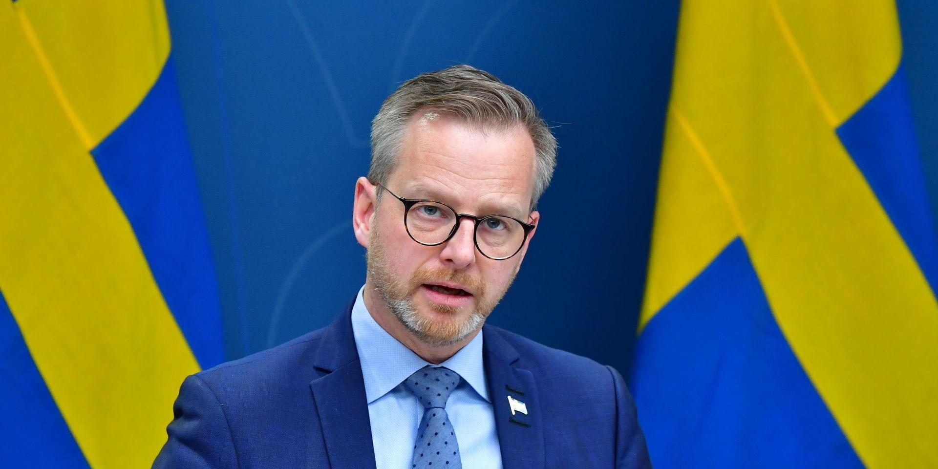 Inrikesminister Mikael Damberg (S) vid en pressträff efter ett möte i krishanteringsrådet.