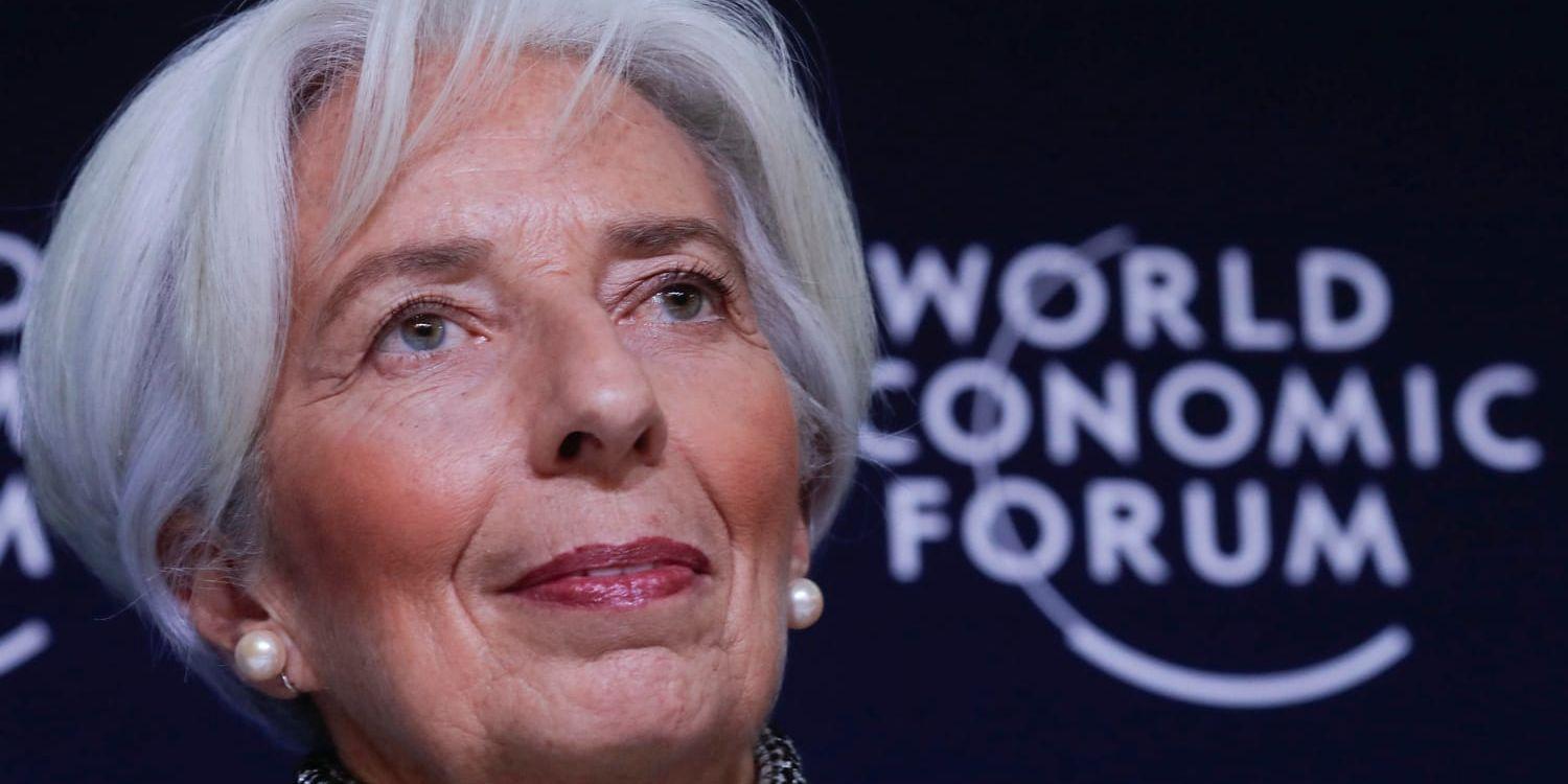 IMF-chefen Christine Lagarde talar inför den ekonomiska eliten i Davos i Schweiz.