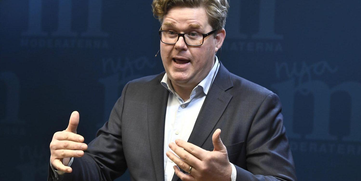 Moderaternas partisekreterare Gunnar Strömmer presenterar partiets politiska prioriteringar inför höstens val.