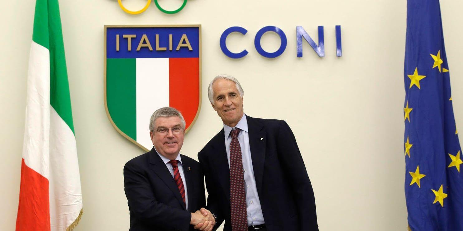IOK:s ordförande Thomas Bach vid besöket hos Italiens olympiska kommitté.