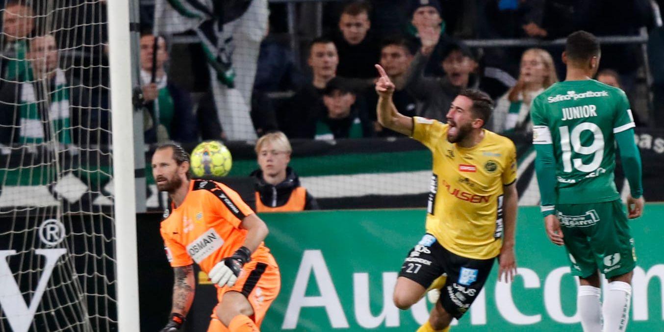 Elfsborgs Frederik Holst jublar efter sitt 1–0-mål borta mot Hammarby.