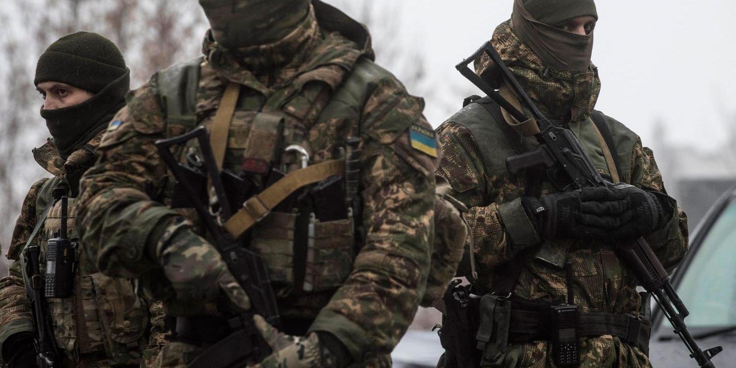 Ukrainska regeringssoldater utposterade i östra Ukraina. Arkivbild.