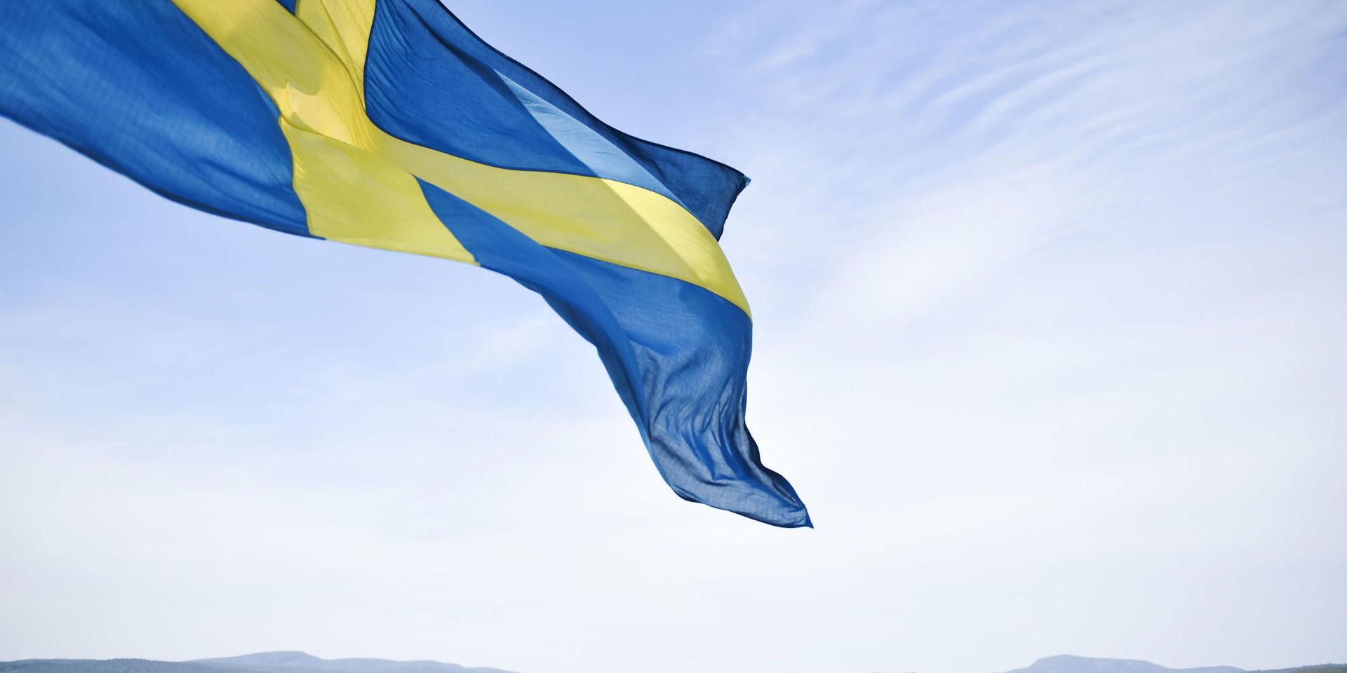 ÖRNSKÖLDSVIK 20180522En svensk flagga blåser i vinden under båtresan till Ulvön i Örnsköldsviks skärgård Foto: Erik Mårtensson / TT kod 10750