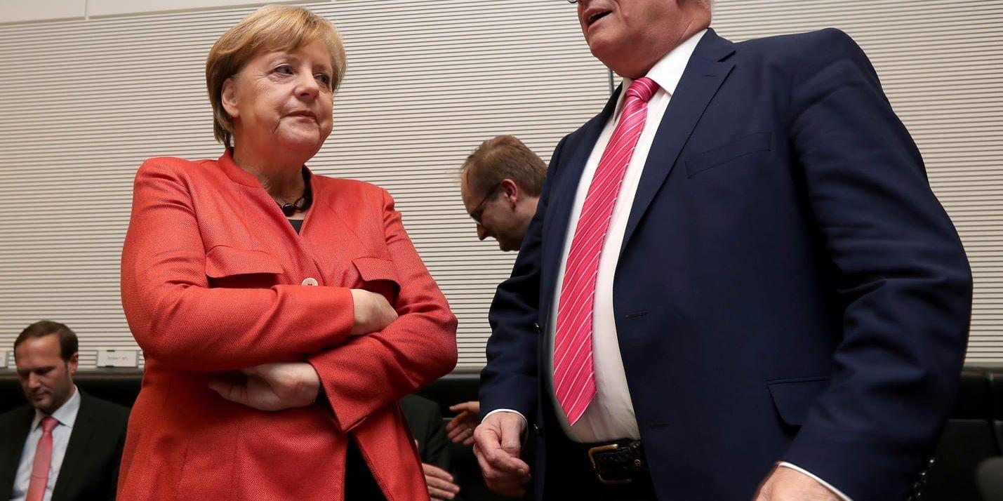 Tysklands förbundskansler Angela Merkel och gruppledaren Volker Kauder. Arkivbild.
