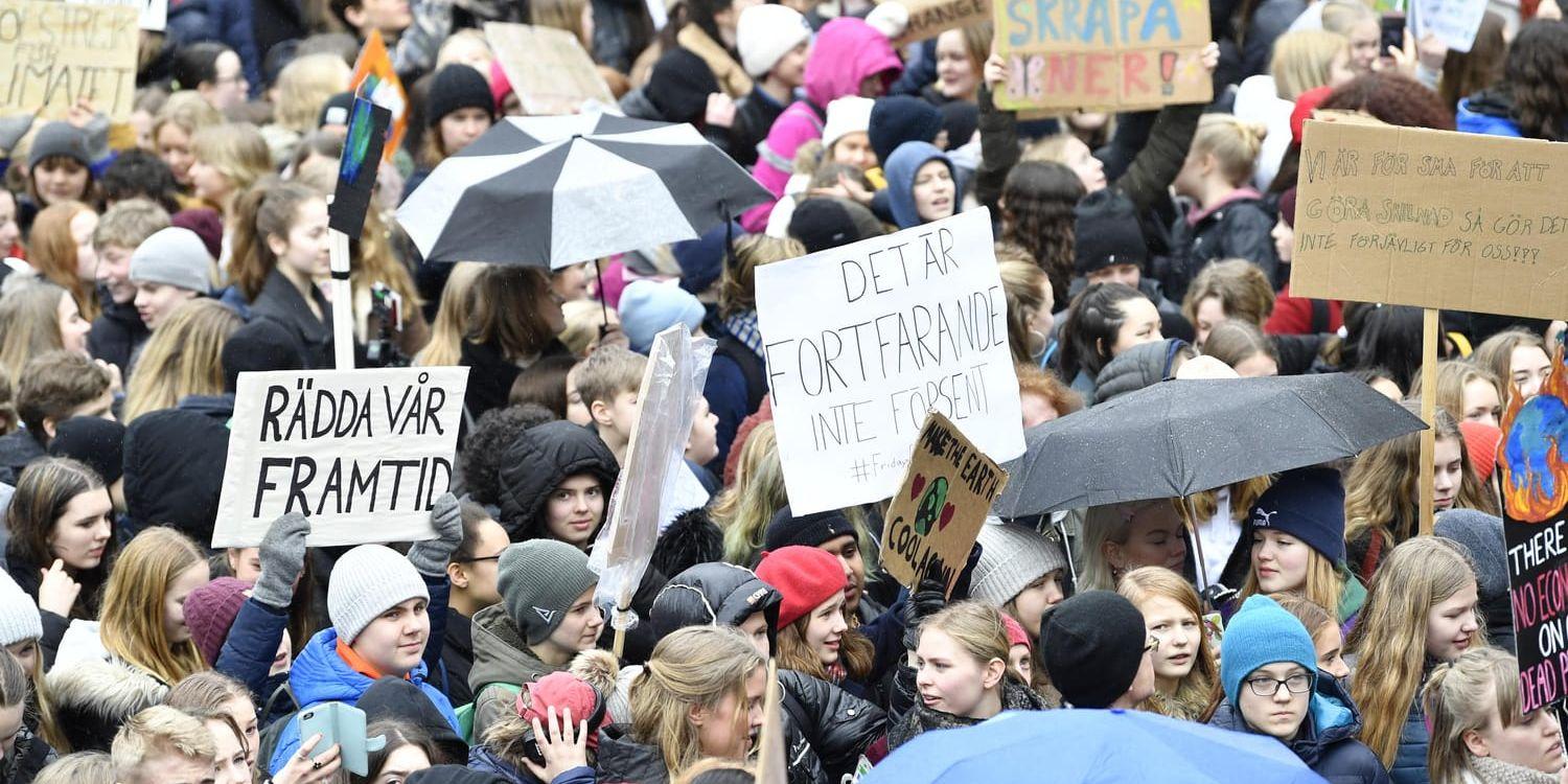 Tusentals skolungdomar deltog under strejken för klimatet den 15 mars. Majoriteten av dem var flickor. Arkivbild.