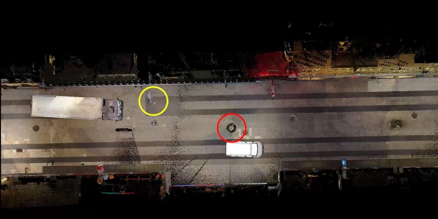 Bild ur polisens 3D-film över hur lastbilen färdades på Drottninggatan.