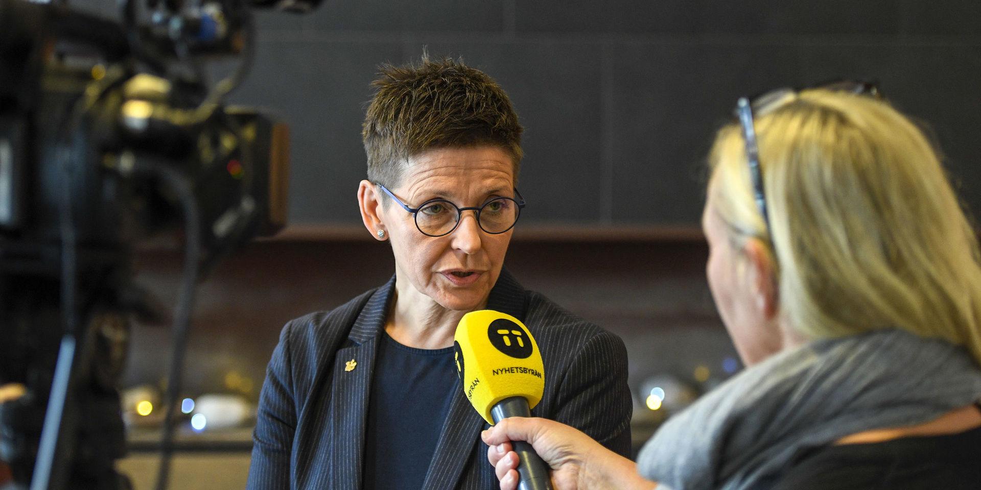 STOCKHOLM 20200211
Ann-Sofie Hermansson kommenterar den friande domen gällande grovt förtal för att ha kallat två kvinnor för extremister på sin blogg.
Foto: Ali Lorestani / TT / Kod 11950