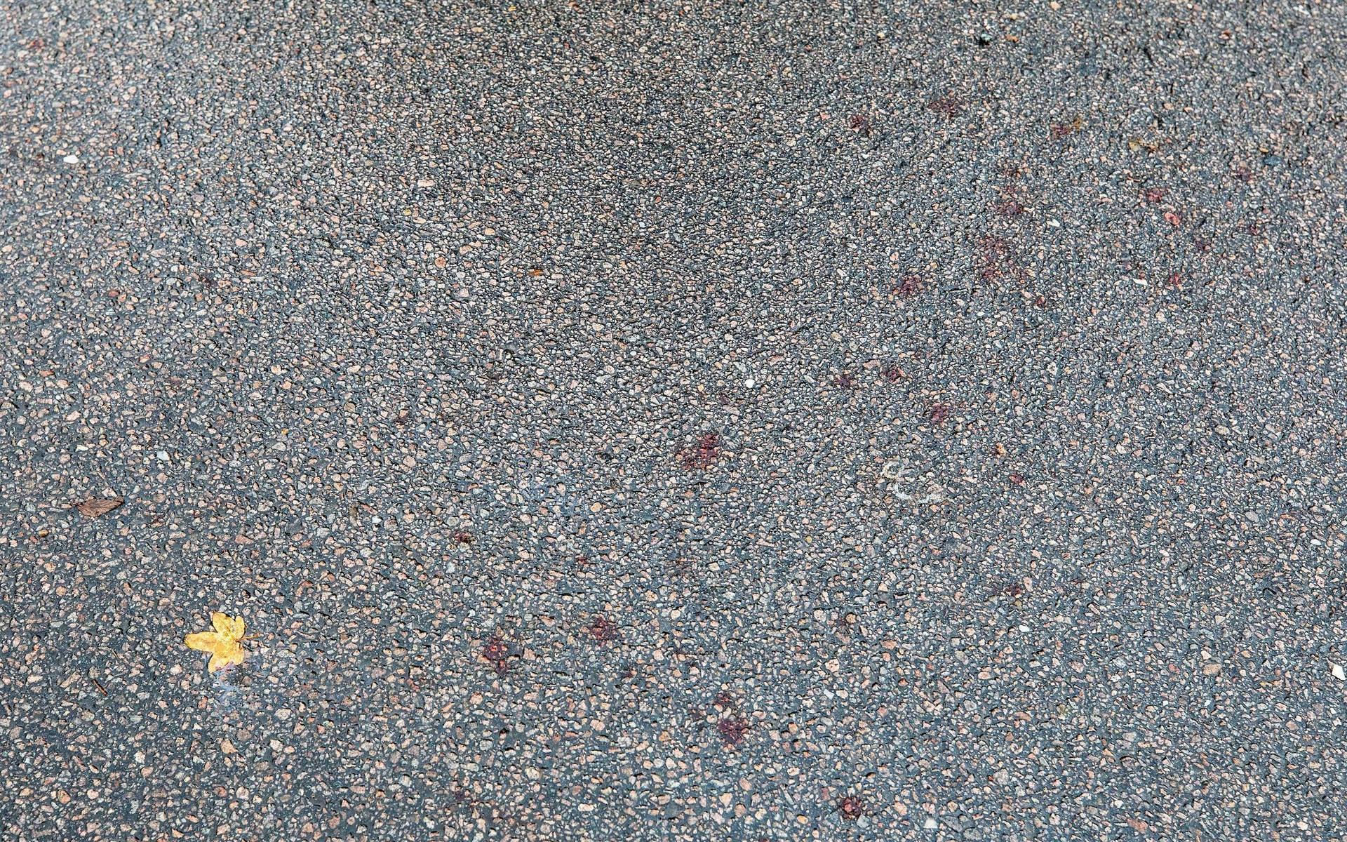I asfalten fanns blodrester från bråket.