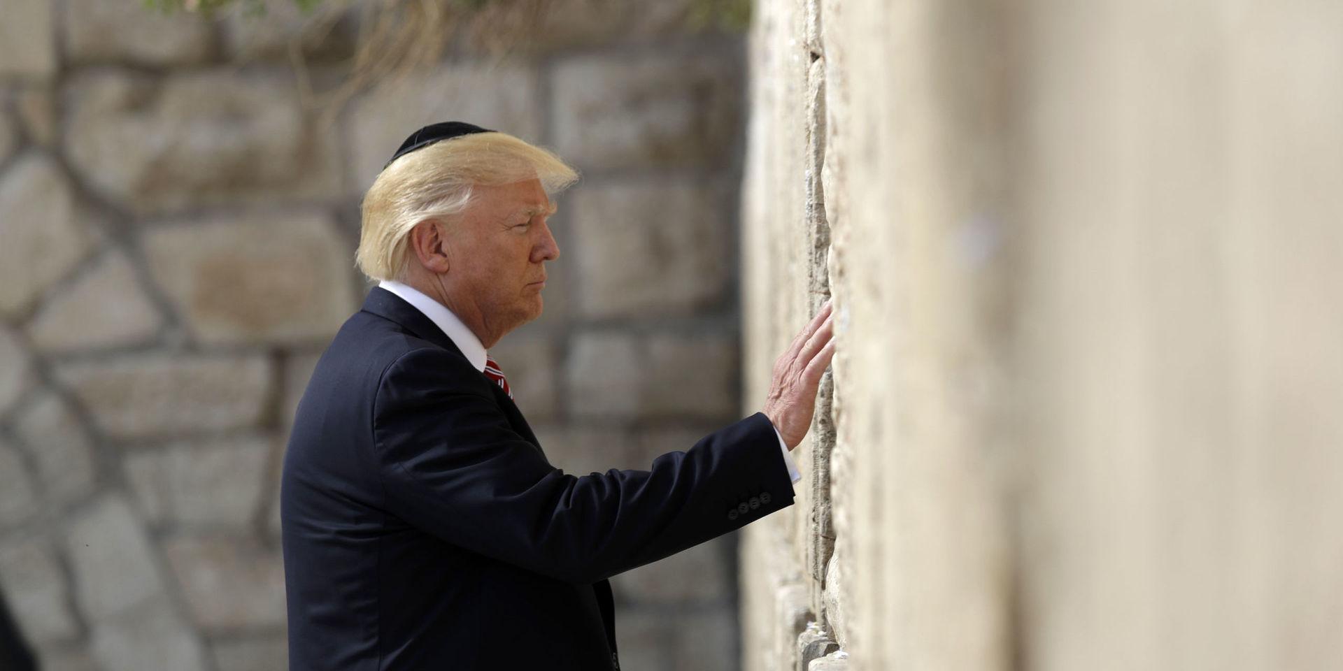 USA:s president Donald Trump besöker Västra muren (även känd som Klagomuren) i Jerusalem 2017. 
